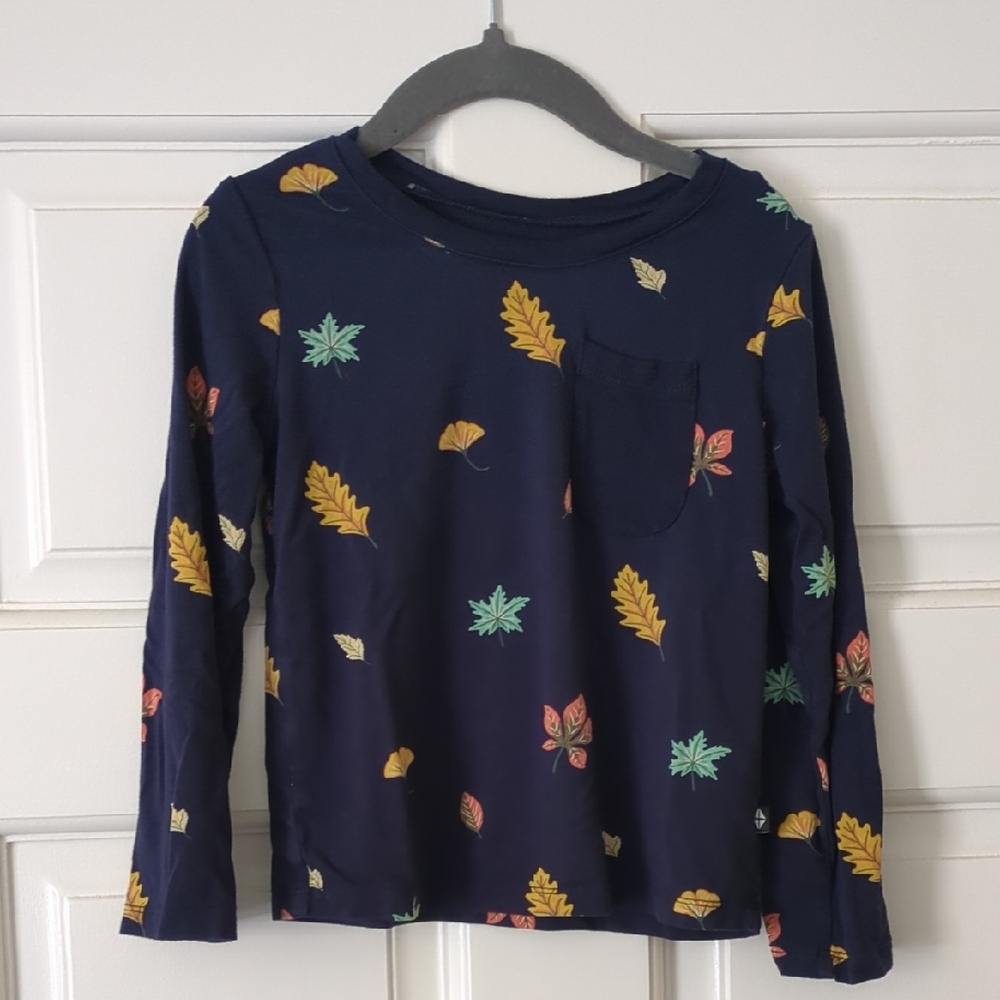 Kids' Navy Long-Sleeve Top with Autumn Leaf Print